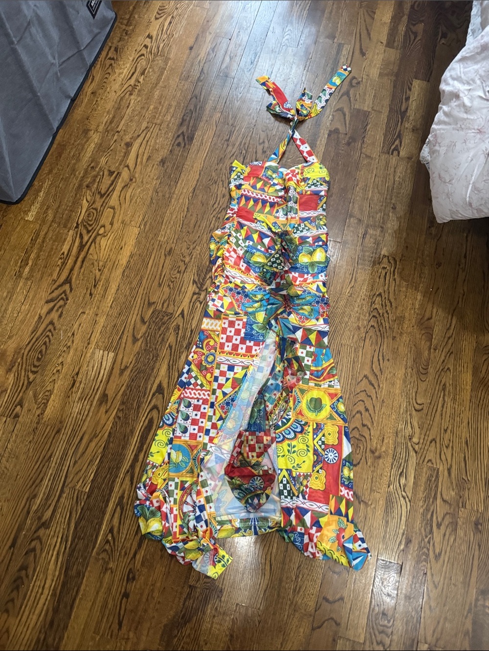 Vibrant Multicolor Patchwork Maxi Dress with Tie Straps